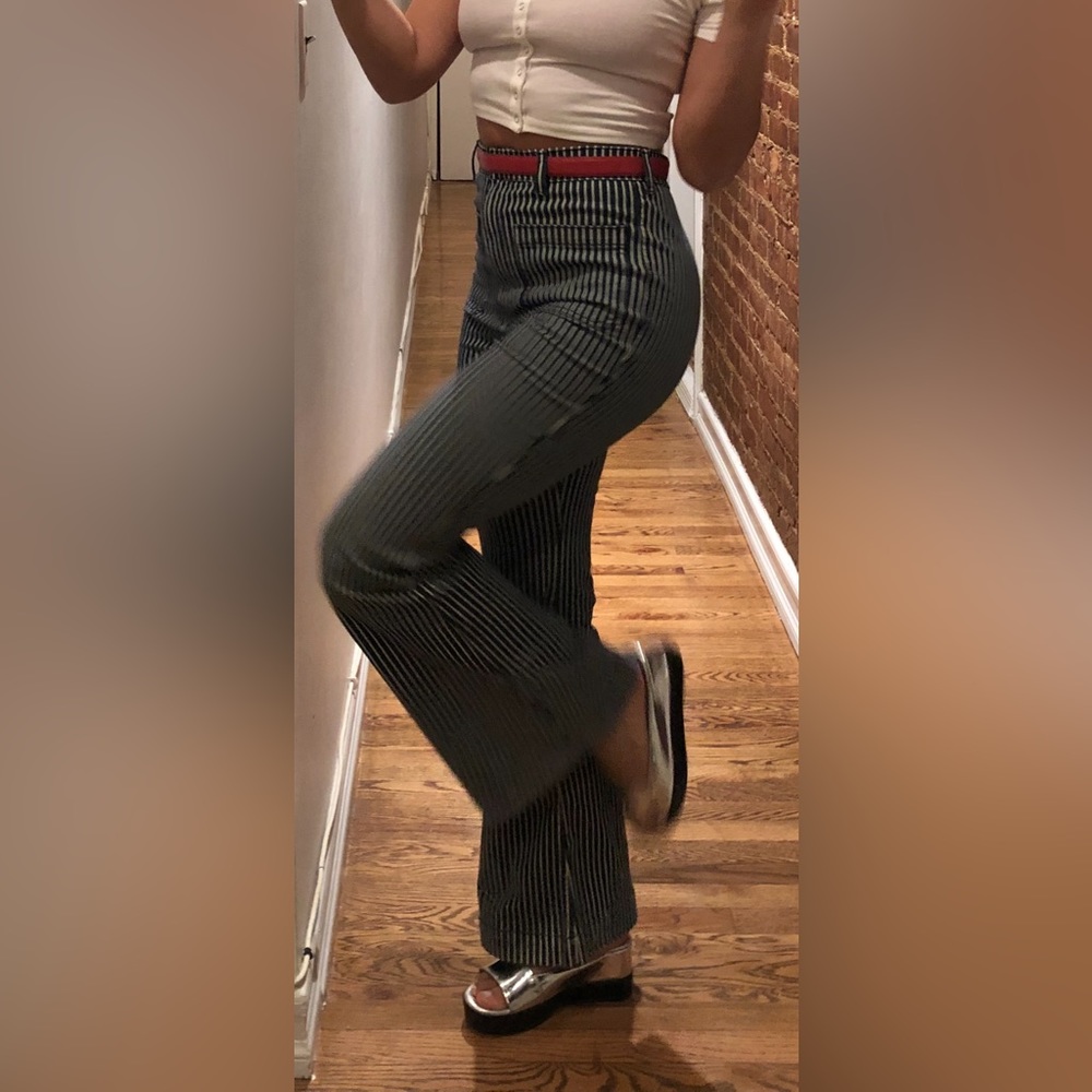Pinstripe high waisted wide leg pants